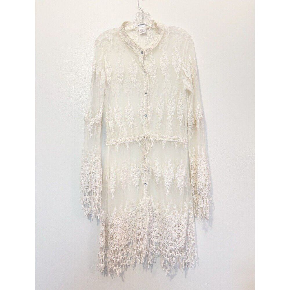 K. Jordan Ivory Cover Up With Rhinestone Buttons Size Medium PLEASE READ - Picture 1 of 6